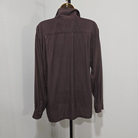 Vtg Quiet Luxury Minimalist Chocolate Brown Silk Blouse M Office Business Casual - Picture 4 of 7